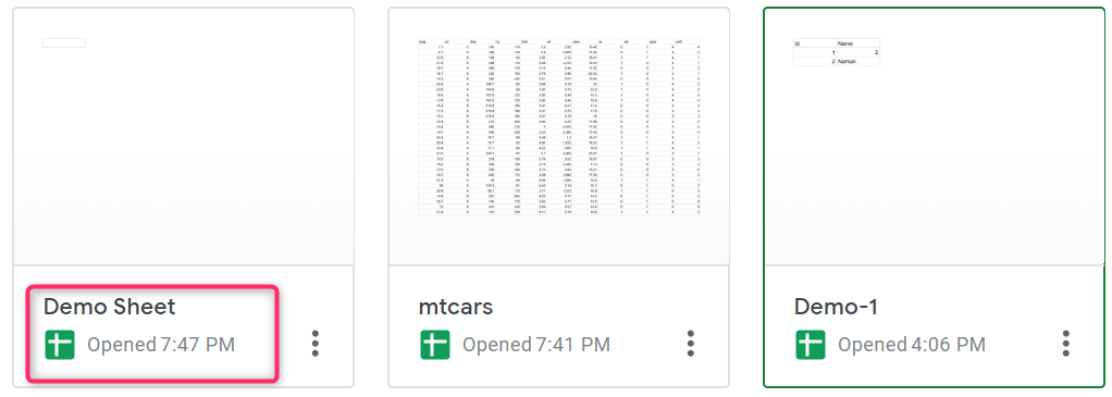 created new google sheet using R code