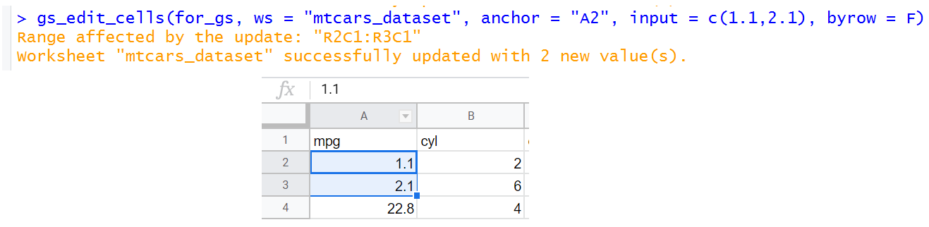 make changes in Google sheet using R code