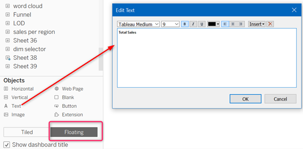 Add Text Label to Dashboard